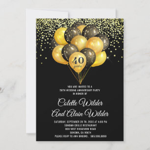 Gold-Schwarze 40. Hochzeitstag-Einladung Einladung