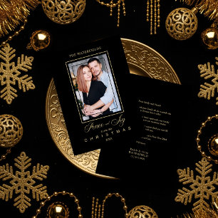 Gold Schwarze einfache moderne Weihnachtsfoto Fami