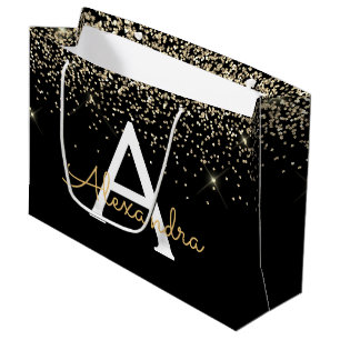 Gold Schwarze Luxus Glitter Funkeln Monogramm Große Geschenktüte
