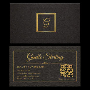Gold-Schwarze monogrammierte QR-Code-Visitenkarte Visitenkarte