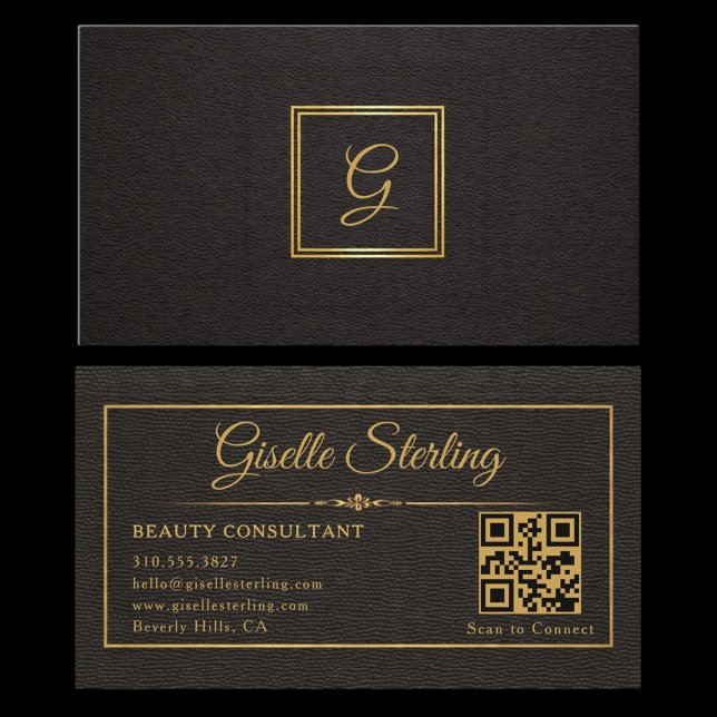 Gold-Schwarze monogrammierte QR-Code-Visitenkarte  Visitenkarte (Von Creator hochgeladen)