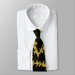 Gold-Schwarze Plumeria gemusterte Strandhochzeit Krawatte