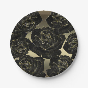 Gold & Schwarze Rose Glam Elegant Klassisch Chic P Pappteller