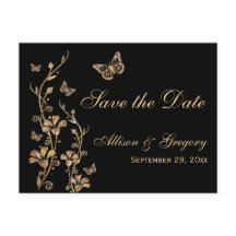Gold, Schwarze Schmetterlinge Save the Date Postka