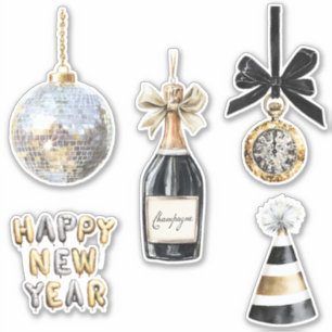 Gold Schwarze Silvester-Silberkugel-Feier Aufkleber