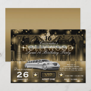 Gold Schwarze Stadt Nachtlichter Limo Hollywood-Pa Einladung