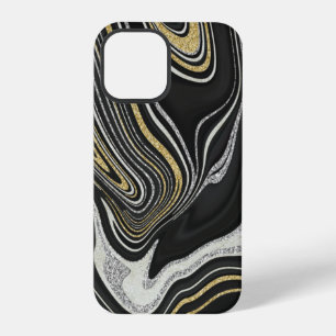 Gold schwarzer Silberachat Flüssig-Marmor iPhone 12 Pro Hülle