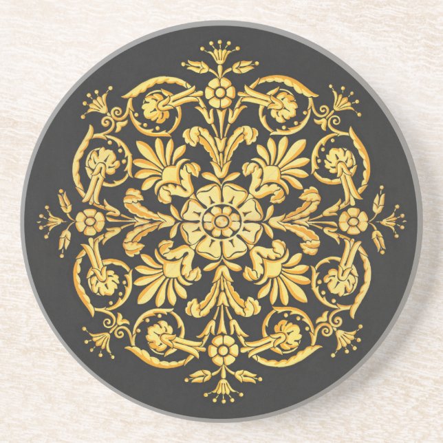 Gold-Schwarzes Blumenmuster Getränkeuntersetzer (Vorne)