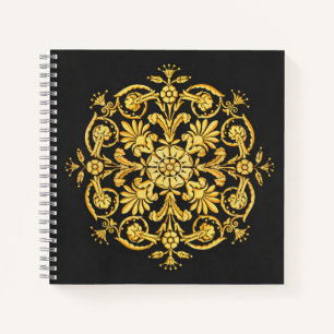 Gold-Schwarzes Blumenmuster Notizbuch