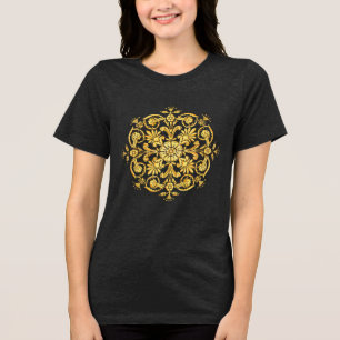 Gold-Schwarzes Blumenmuster Tri-Blend Shirt