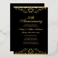 Gold Schwarzes Elegantes Wirbeln 50. Hochzeitstag 