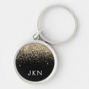 Gold Schwarzes Glitter Girly Monogramm Anfangsbuch Schlüsselanhänger