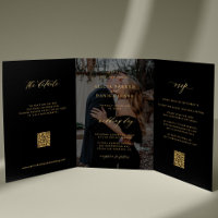 Gold-schwarzes Hochzeits-RSVP-Details-QR-Code-Foto