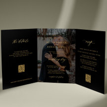 Gold-schwarzes Hochzeits-RSVP-Details-QR-Code-Foto