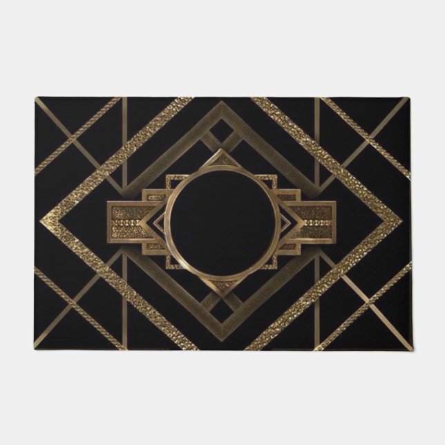 Gold, Schwarzes, Kunst-Deko, metallisch, Muster, Fußmatte (Vorderseite)