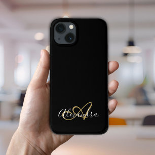 Gold Schwarzes Mädchenname Monogramm Case-Mate iPhone Hülle
