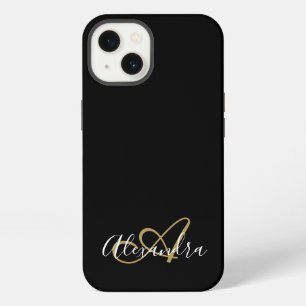 Gold Schwarzes Mädchenname Monogramm iPhone 13 Hülle