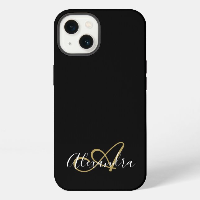 Gold Schwarzes Mädchenname Monogramm iPhone Hülle (Rückseite)