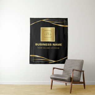 Gold Schwarzes Markenlogo Geschäft Fotoautomat Wandteppich