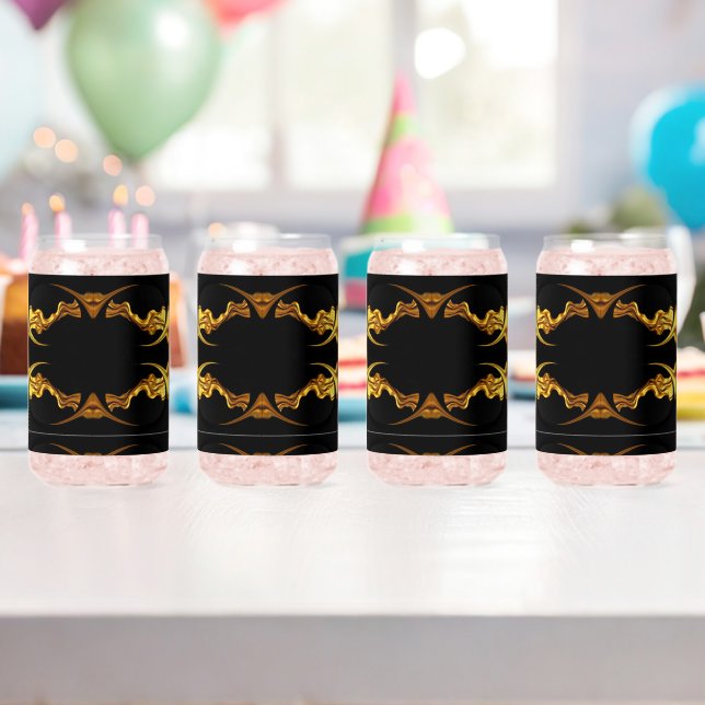 Gold Schwarzes Monochrom Opulentes Wirbeln Flüssig Dosenglas (Insitu (Geburtstag))