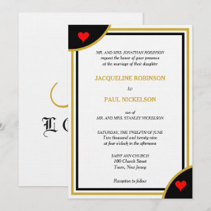 Gold-Schwarzes Monogramm Geometrische Hochzeit Rot Einladung