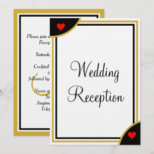 Gold-Schwarzes Monogramm-Hochzeitsempfang Herzen Einladung