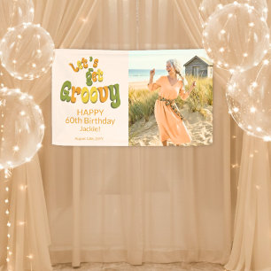 Gold Schwarzes Retro-Groovy 60. Geburtstagsfoto Banner