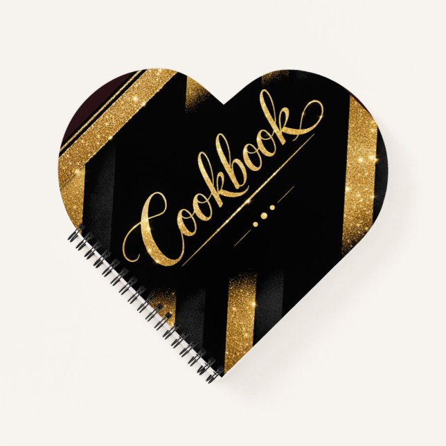 Gold Schwarzes Skript Luxus Glitter Modern Chic Lu Notizbuch (Vorderseite)