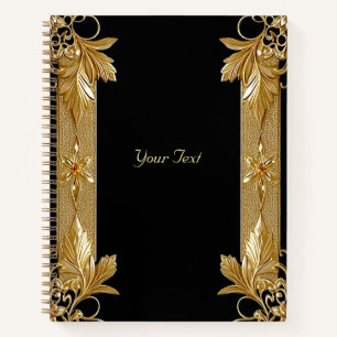 Gold-Schwarzes verziertes Blumenmuster Notizbuch