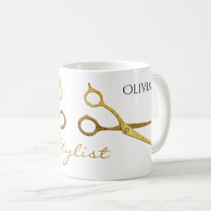 Gold Scissors Haare Stylist und Name Kaffeetasse
