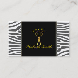Gold Scissors Hair Stylist Modern Zebra Skin #66 Visitenkarte