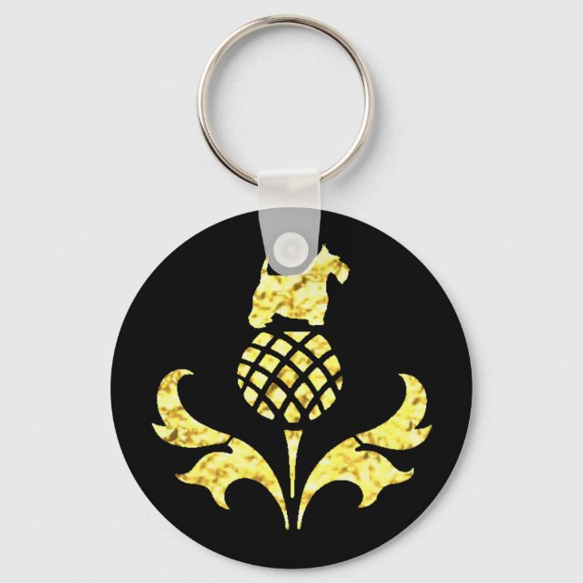 Gold Scottie Thistle Personalize Schlüsselanhänger (Vorderseite)