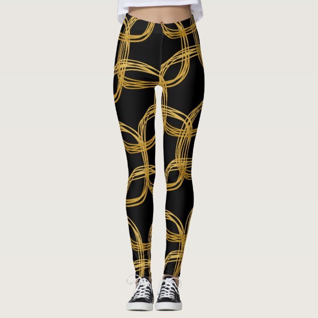 Gold Scribble Circles Moderne Chic Wählen Sie eine Leggings (Vorderseite)