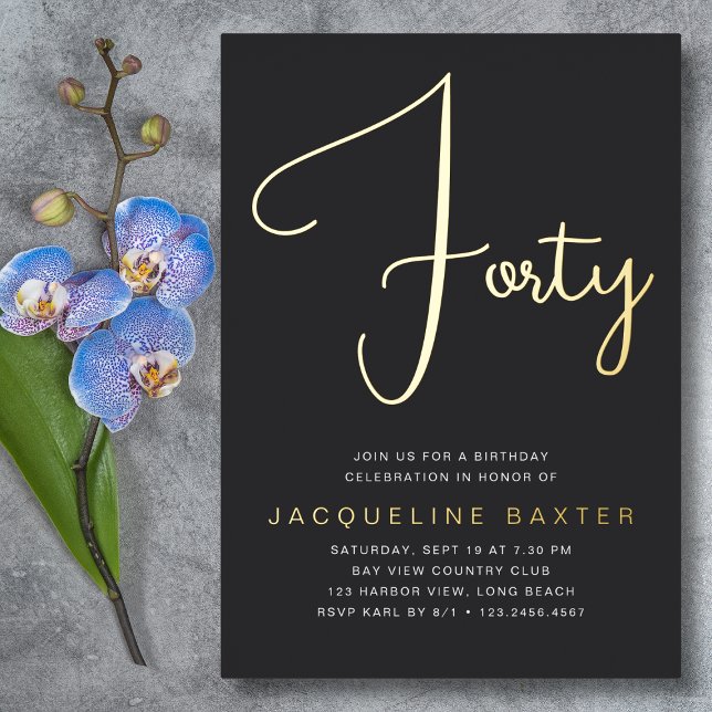 Gold Script 40. Geburtstag Party Folieneinladung (Von Creator hochgeladen)