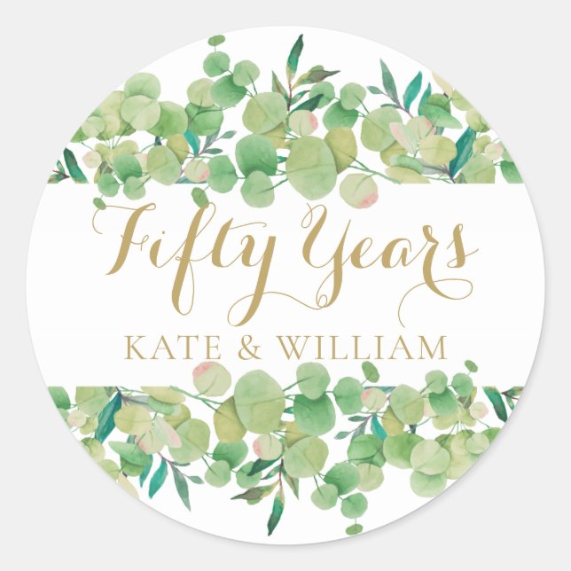 Gold Script 50 Jahre 50. Hochzeitstag Runder Aufkleber (Vorderseite)