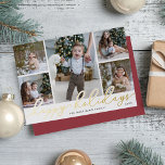 Gold Script | 5 FotoCollage Folien Feiertagskarte<br><div class="desc">Mit diesen schicken Weihnachtsfotokarten,  die fünf beliebte Fotos in einer Collage (4 Quadrat und ein Portrait/Vertikal) enthalten,  können Sie Feiertaggrüße teilen. "Happy Holidays" erscheint am unteren Ende der Seite in Goldfolie mit Schriftzypografie. Personalisieren Sie Ihre Namen und das Jahr unten.</div>