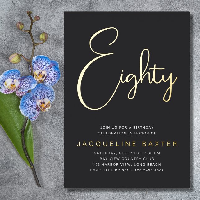 Gold Script 80. Geburtstagsparty Folieneinladung (Von Creator hochgeladen)