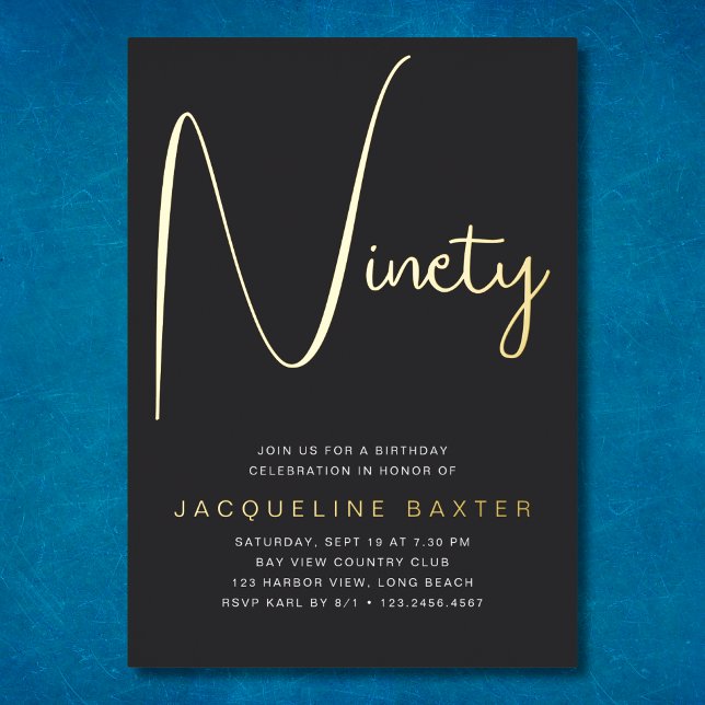 Gold Script 90. Geburtstagsparty Folieneinladung (Von Creator hochgeladen)