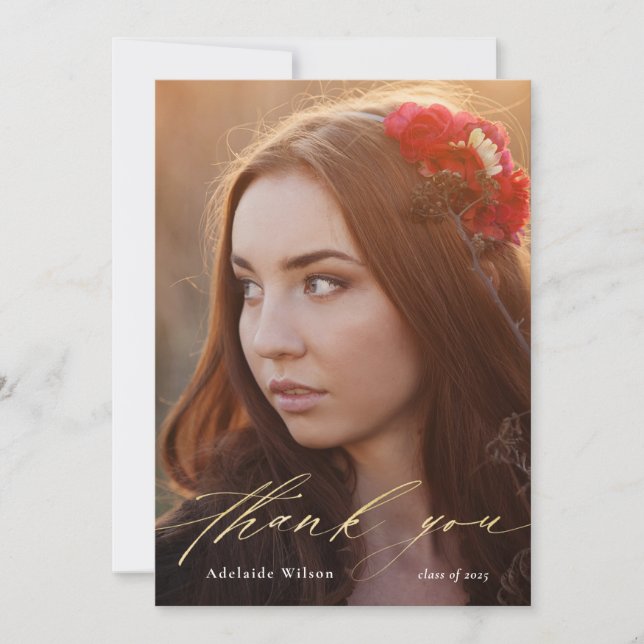 Gold Script Abschluss Vielen Dank für Ihr Foto Dankeskarte (Vorderseite)