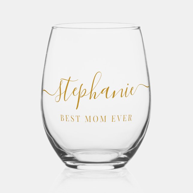 Gold Script Best Mama je Script Monogram Weinglas Ohne Stiel (Vorderseite)