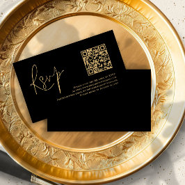 Gold Script Black QR Code Wedding RSVP Begleitkarte