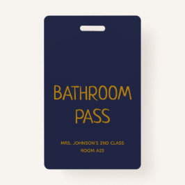 Gold Script Blue Back to School Bad Hall Pass Ausweis