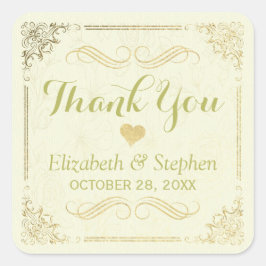 Gold Script Blumenrahmen Hochzeit Vielen Dank Quadratischer Aufkleber