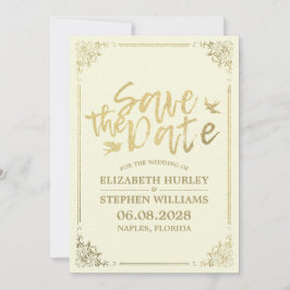 Gold Script Blumenrahmen Save the Date Hochzeit