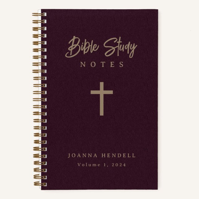 Gold Script Burgundy Leather Look Bible Study Notizbuch (Vorderseite)