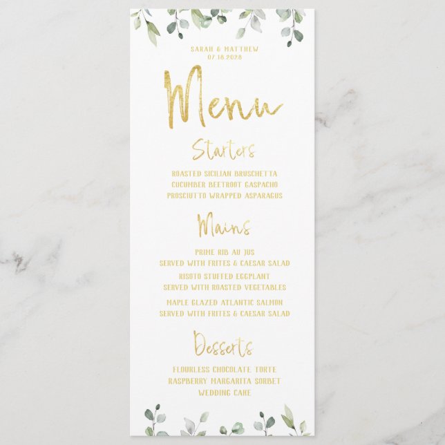 Gold Script Calligraphy Classic Wedding Dinner Menükarte (Vorderseite)