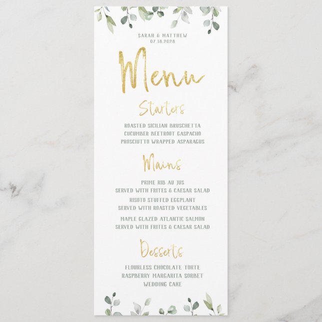 Gold Script Calligraphy Classic Wedding Dinner Menükarte (Vorderseite)