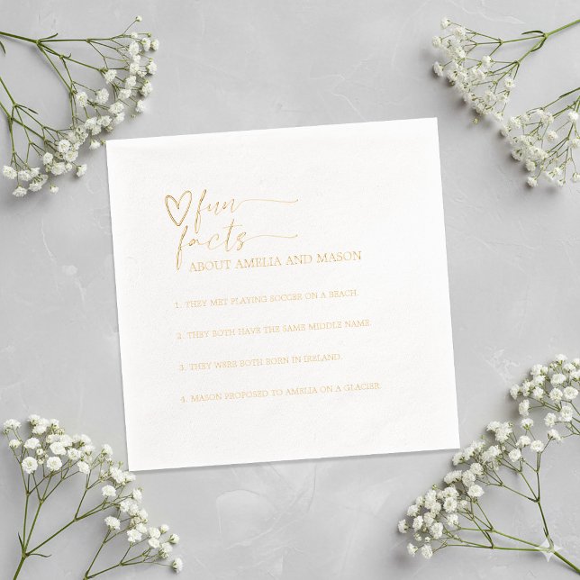 Gold Script Calligraphy Fun Facts Wedding Servietten Mit Folie (Gold Script Calligraphy Fun Facts Wedding Gold Foil Napkins)