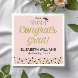 Gold Script Confetti Glückwunschs Grad Pink Napkin Serviette