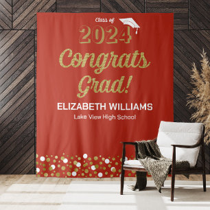Gold Script Confetti Glückwunschs Grad Red Backgro Wandteppich